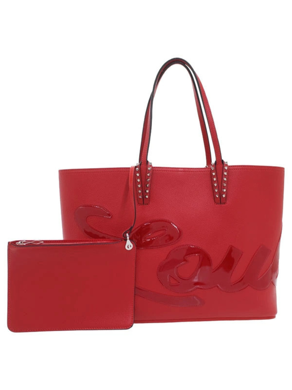 Christian Louboutin CABATA Tote Bag Leather Stud Black Red